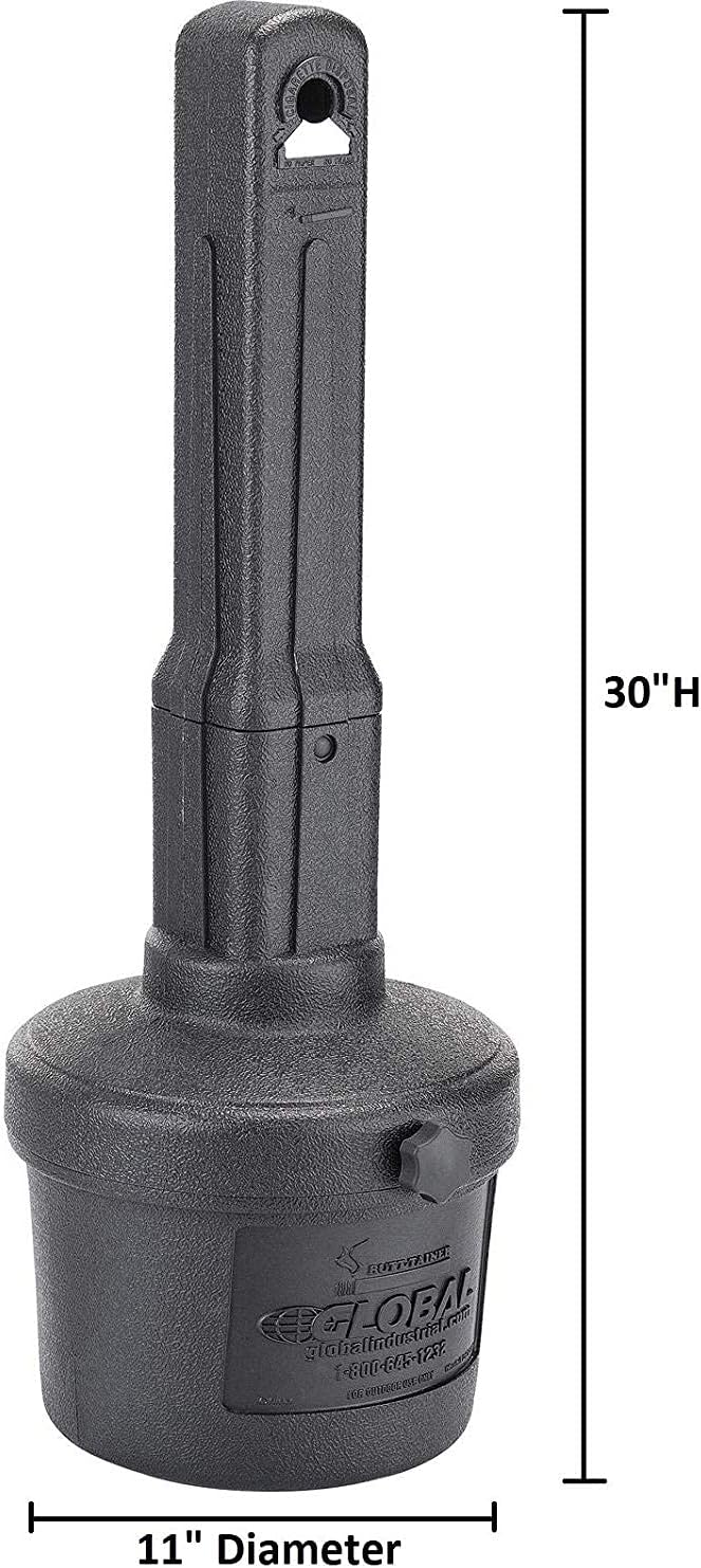 Global Industrial Free Standing Outdoor Patio Ashtray with Round Base, 11" Diameter x 30" H, 1-1/2 Gallon Capacity Cigarette Receptacle, Plastic, Black