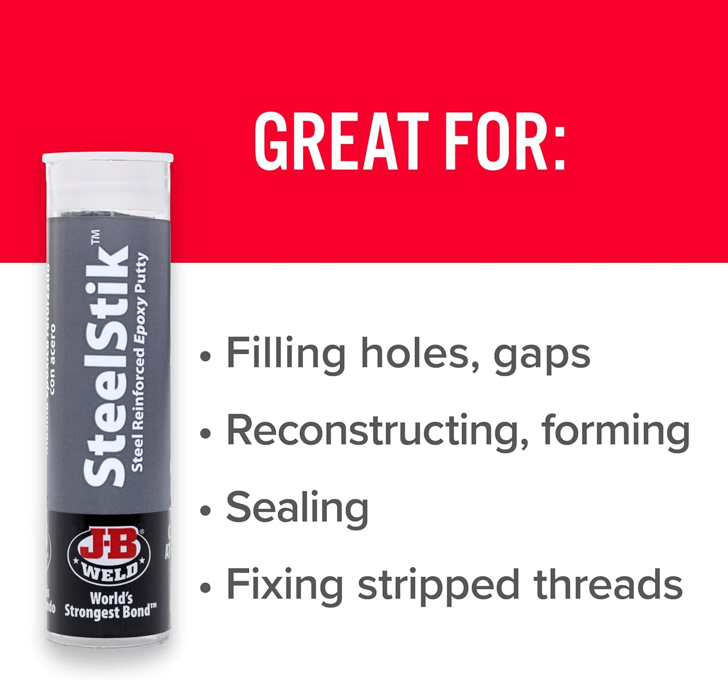 J-B Weld 8267 Steel Stick Steel Reinforced Epoxy Putty Stick - 2 Ounce
