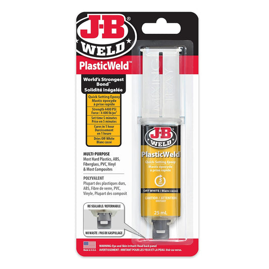 JB Weld 50132CAN PlasticWeld Quick-Setting Epoxy Syringe - Dries Translucent Yellow - 25 ml