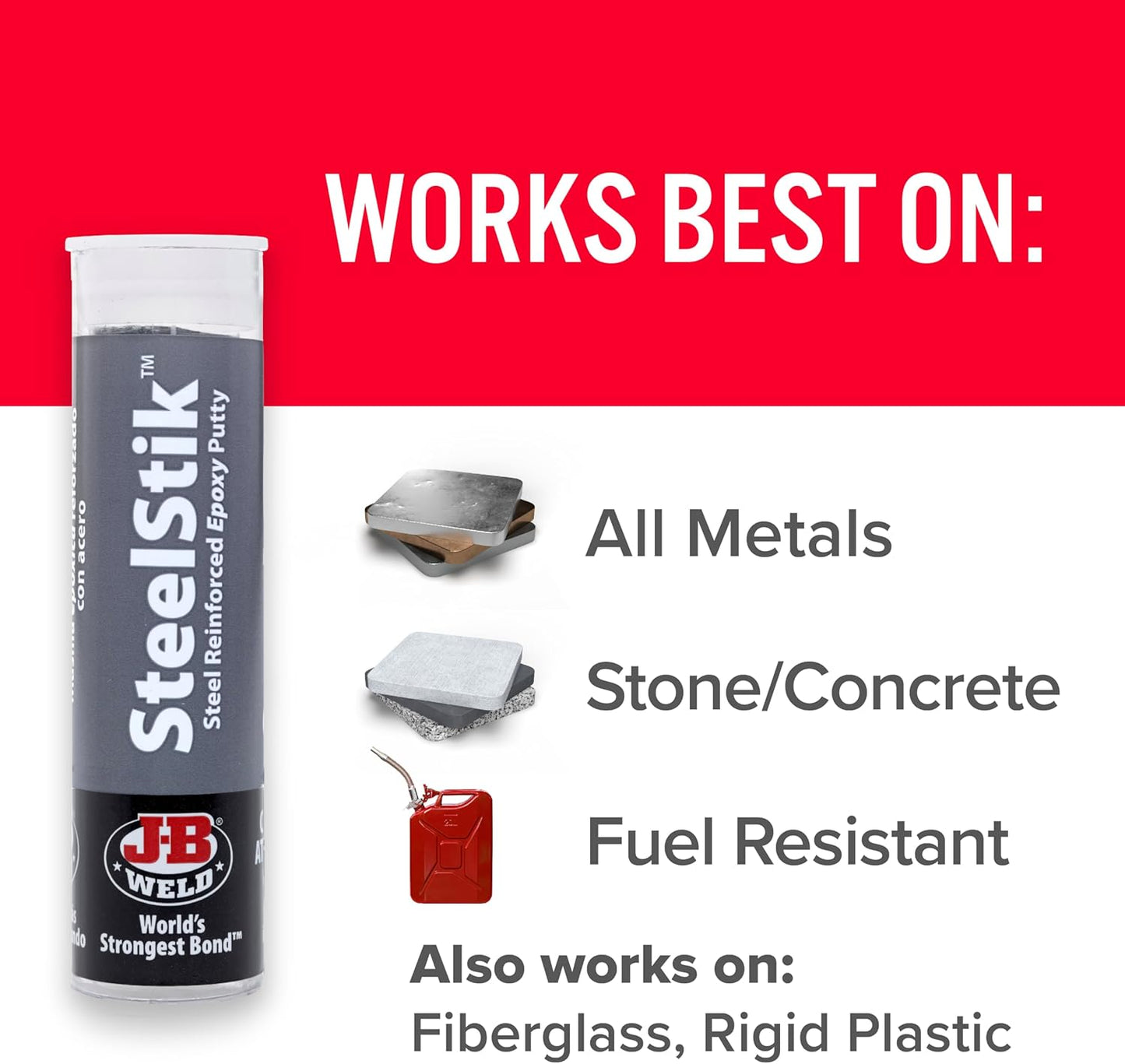 J-B Weld 8267 Steel Stick Steel Reinforced Epoxy Putty Stick - 2 Ounce