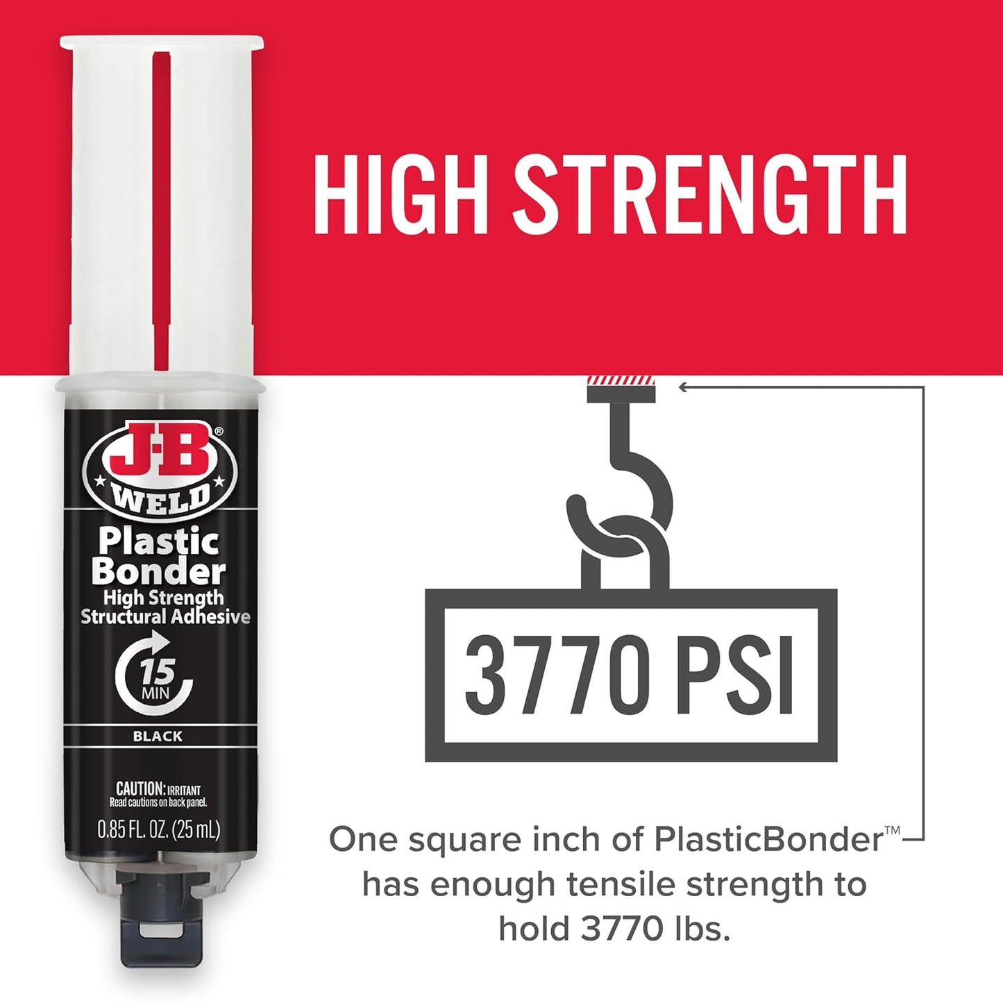 J-B Weld 50139 Plastic Bonder Body Panel Adhesive and Gap Filler Syringe - Black - 25 ml