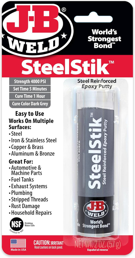 J-B Weld 8267 Steel Stick Steel Reinforced Epoxy Putty Stick - 2 Ounce