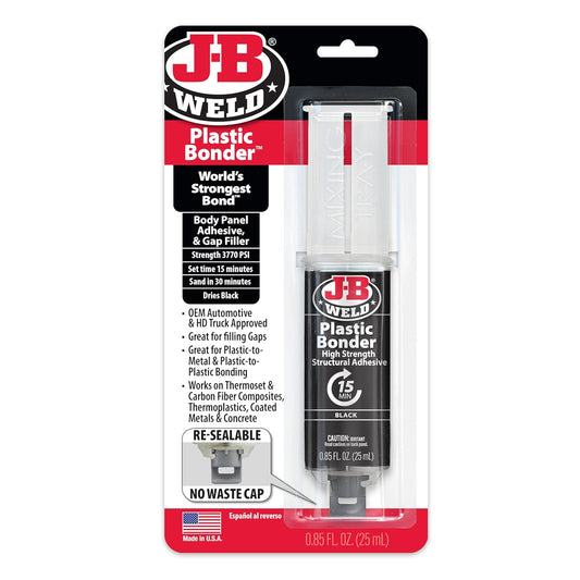 J-B Weld 50139 Plastic Bonder Body Panel Adhesive and Gap Filler Syringe - Black - 25 ml
